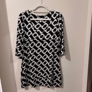 Diane von‎ Furstenberg Vintage Silk Dress Geometric Print Black White Size 6